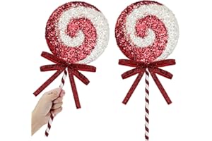 2 PCS Large Glitter Lollipop Sprays Ornament 16.7-Inch Artificial Sequin Spiral Candy Christmas Topper Picks with Bowkont for
