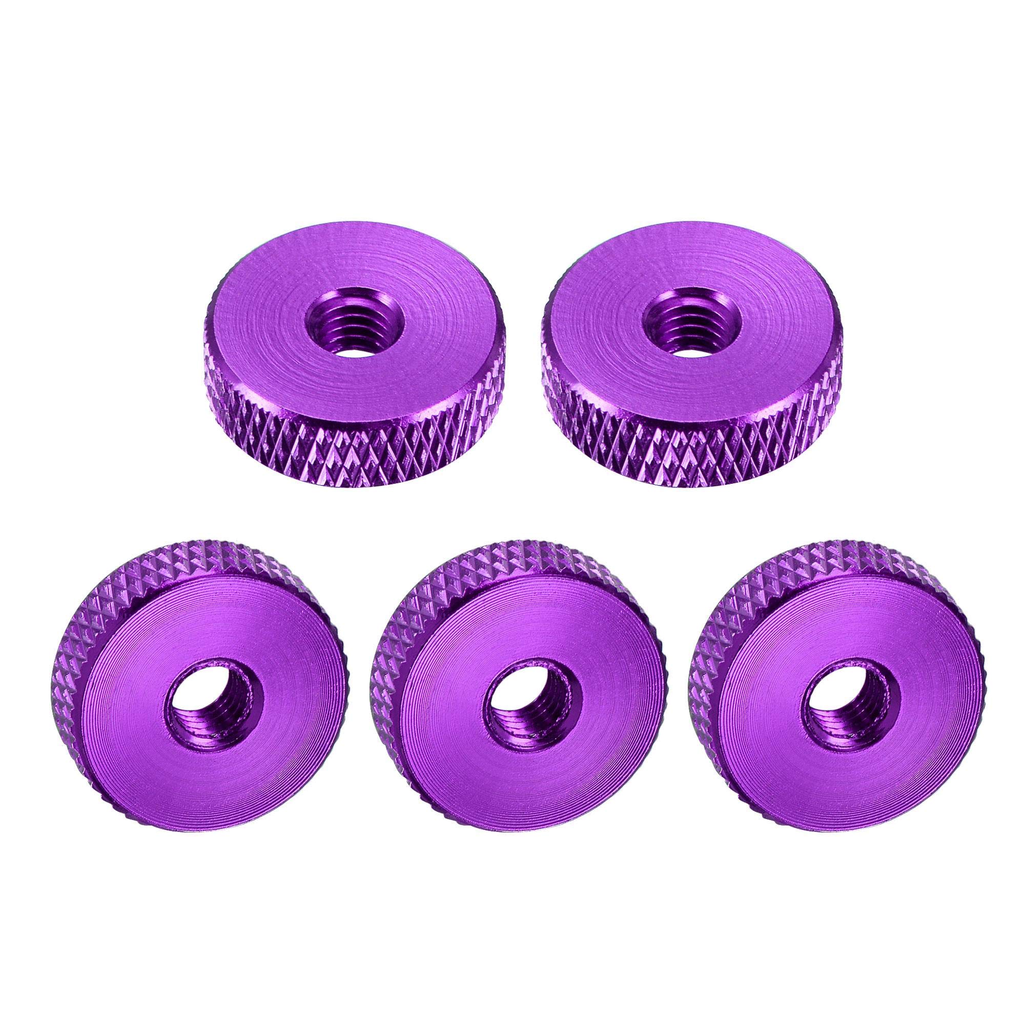 sourcing map Flat Knurled Nut - M5 x 16mm x 5mm Thumb Nuts Lock Adjusting Nuts Aluminum Alloy Purple 5Pcs — image 1