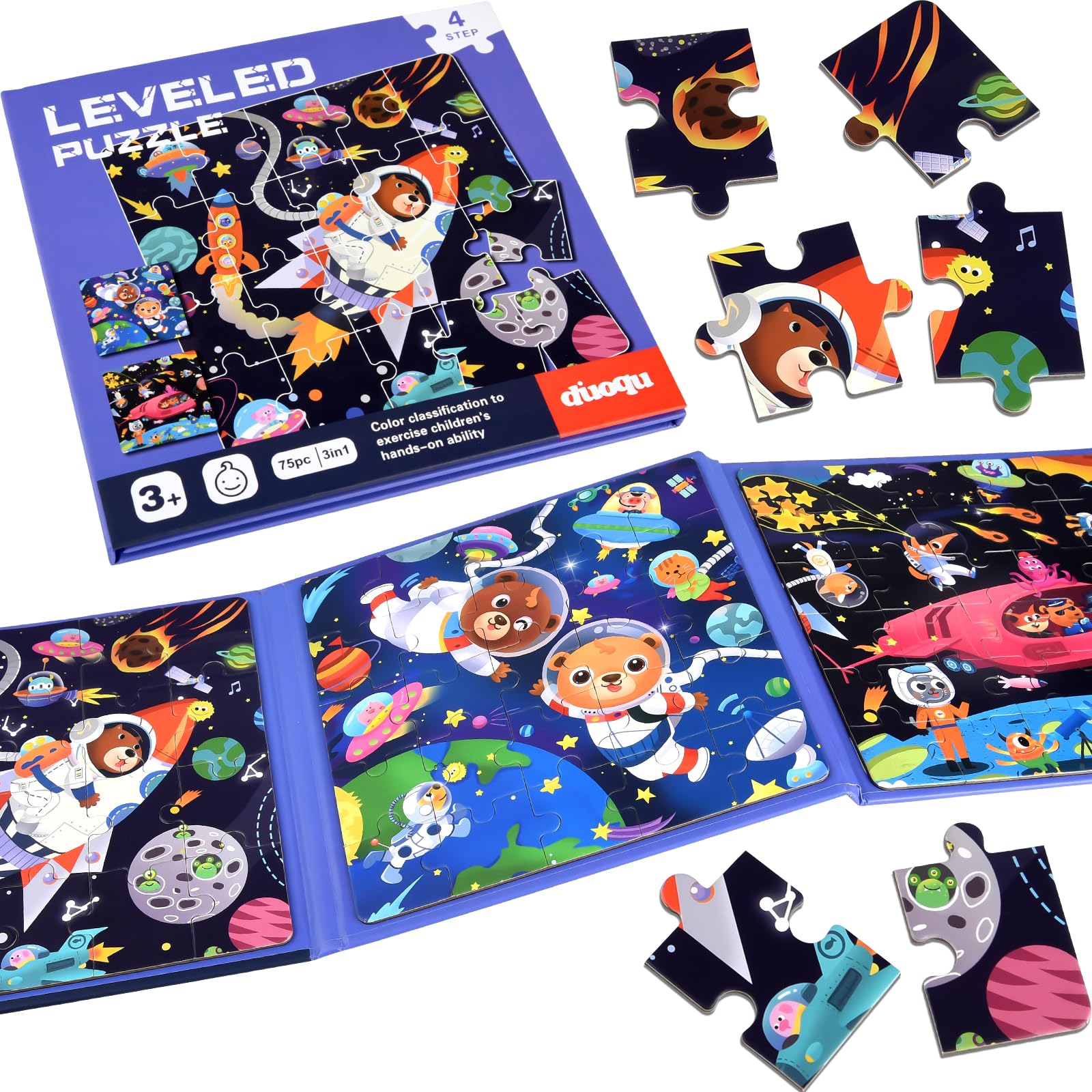 ASTARON 3-in-1 Space Magnetic Puzzles for Kids 3-7, 20-25-30 Pieces Toddler Puzzles Activities Toy for Boys & Girls, Kids Travel Toys Busy Book β image 1