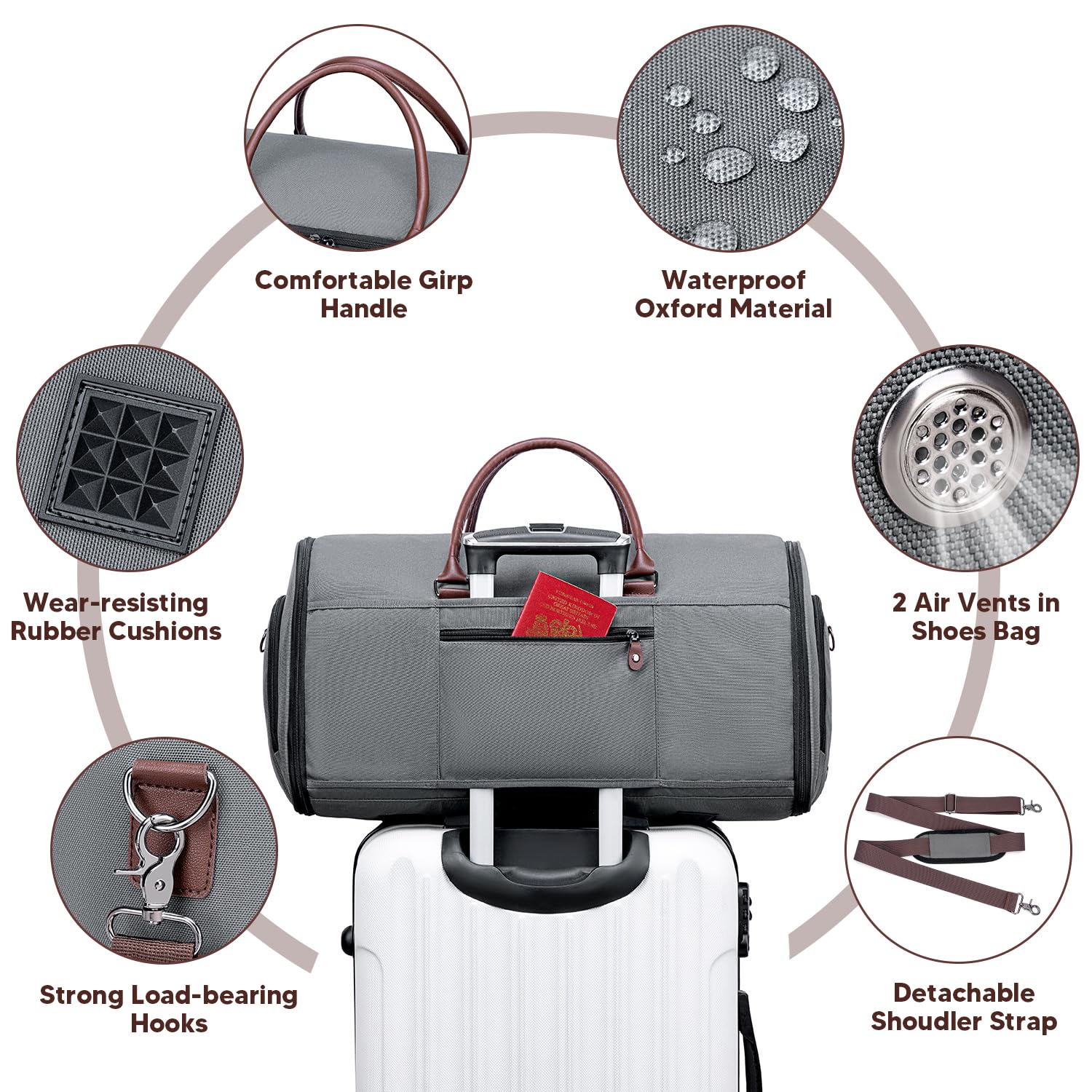 Vessgra Carry on Garment Bag for Travel, Convertible Garment Duffle Bags for Men Women with Shoe Compartment - 2 in 1 Hanging Suitcase Suit Travel Bags