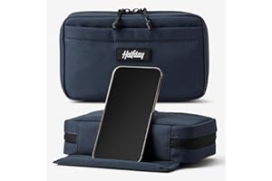 Halfday Sidekick Tech Organizer Kit | Flip-Out Kickstand for Phone/Tablet, Zip-Flat Pouch with Power Mesh & Elastic for Cable & Charger (Splash-Resistant Travel Electronics Accessories Case), Marine
