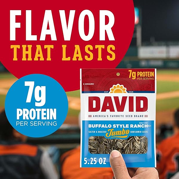 DAVID JUMBO SUNFLOWER SEEDS, BUFFALO STYLE RANCH FLAVOR, 5.25 OZ.