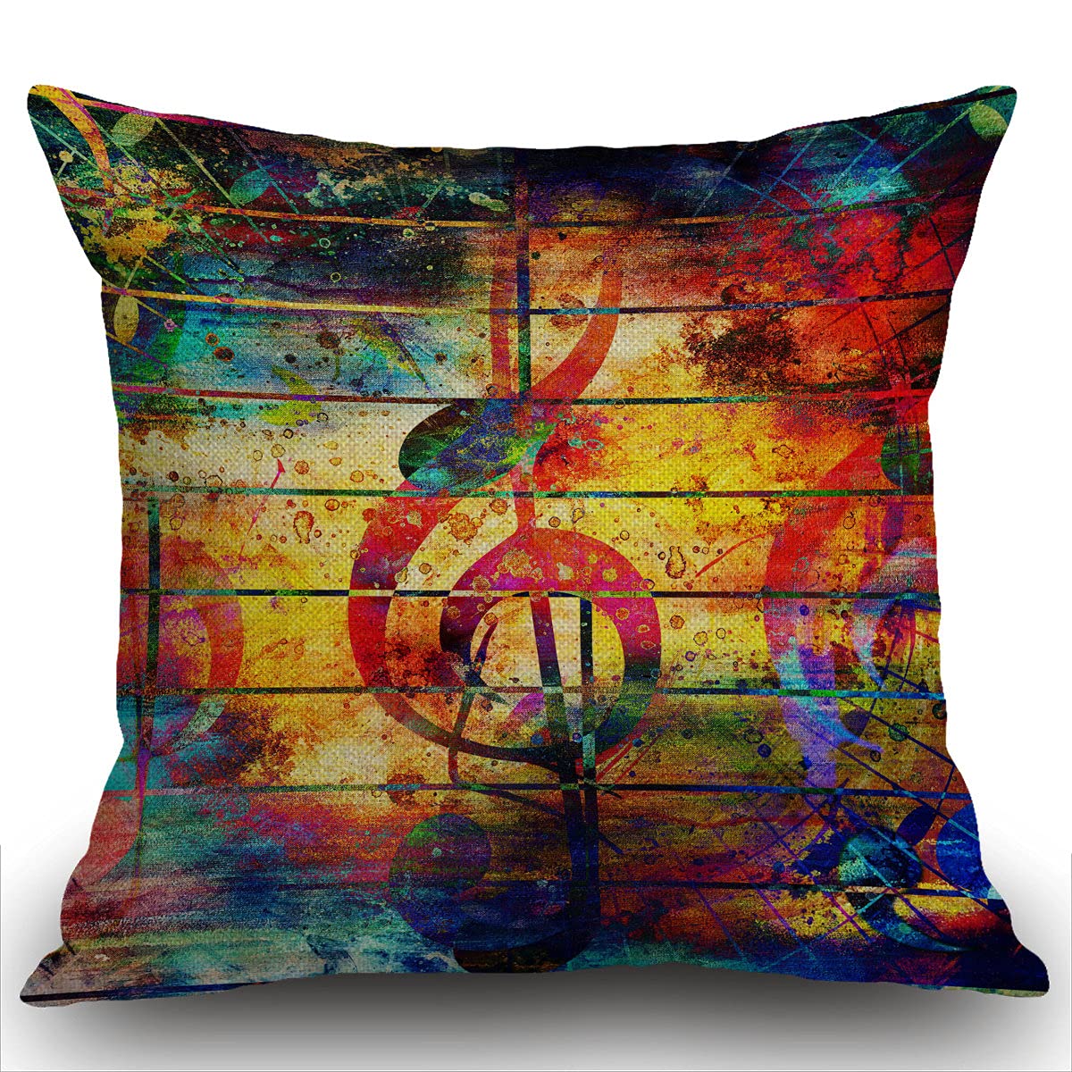 Smooffly Throw Pillow Cover Home Decor Colorful collage with music notes and the violin clef Pillow Case Decorative 18 x 18 Inches Outdoor Cushion Couch Sofa Pillowcase 45 x 45 cm