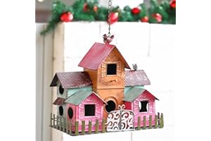 MOCOME Large Bird Houses for Outside Hanging, Metal Bird Houses for Outside with 5 Compartments for Birds to Nest in, Durable Colorful Bird House 10 Hole Birdhouses for Outdoors Hanging