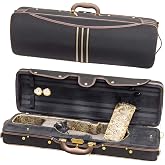 MI&amp;VI NF-9001 Professional Hard-Shell Violin Case 4/4 (Full Size) Luxury Silk Interior | High-Density Foam | Sheet Pocket | Oblong Shape | Adjustable Straps | Hygrometer | Thermometer (Black)