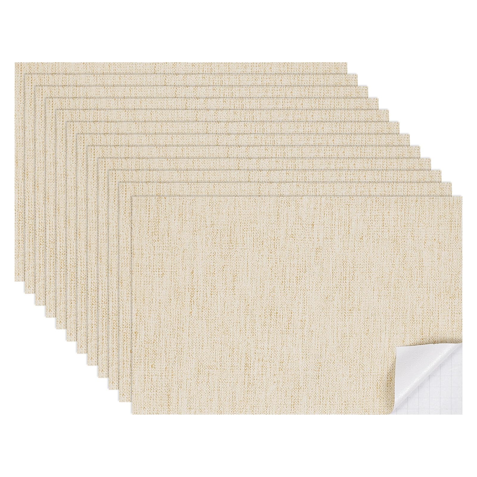 sourcing map 12 Sheets Miniature Dollhouse Wallpaper, Linen Texture Self-Adhesive PVC Flooring Wall, Mini Wall Decor for Dollhouse Sand Table Model Accessories 11.81 x 7.87 Inch (Khaki)