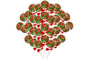 ZOFIA SWEET Christmas-Themed Red and Green Lollipops with a Festive Red Bow 32 Count,Twisty & Swirl Candy Lollipops Suckers Individually Wrapped Bulk, Lollipop Swirl Candy Gifts for Christmas Stocking Stuffer