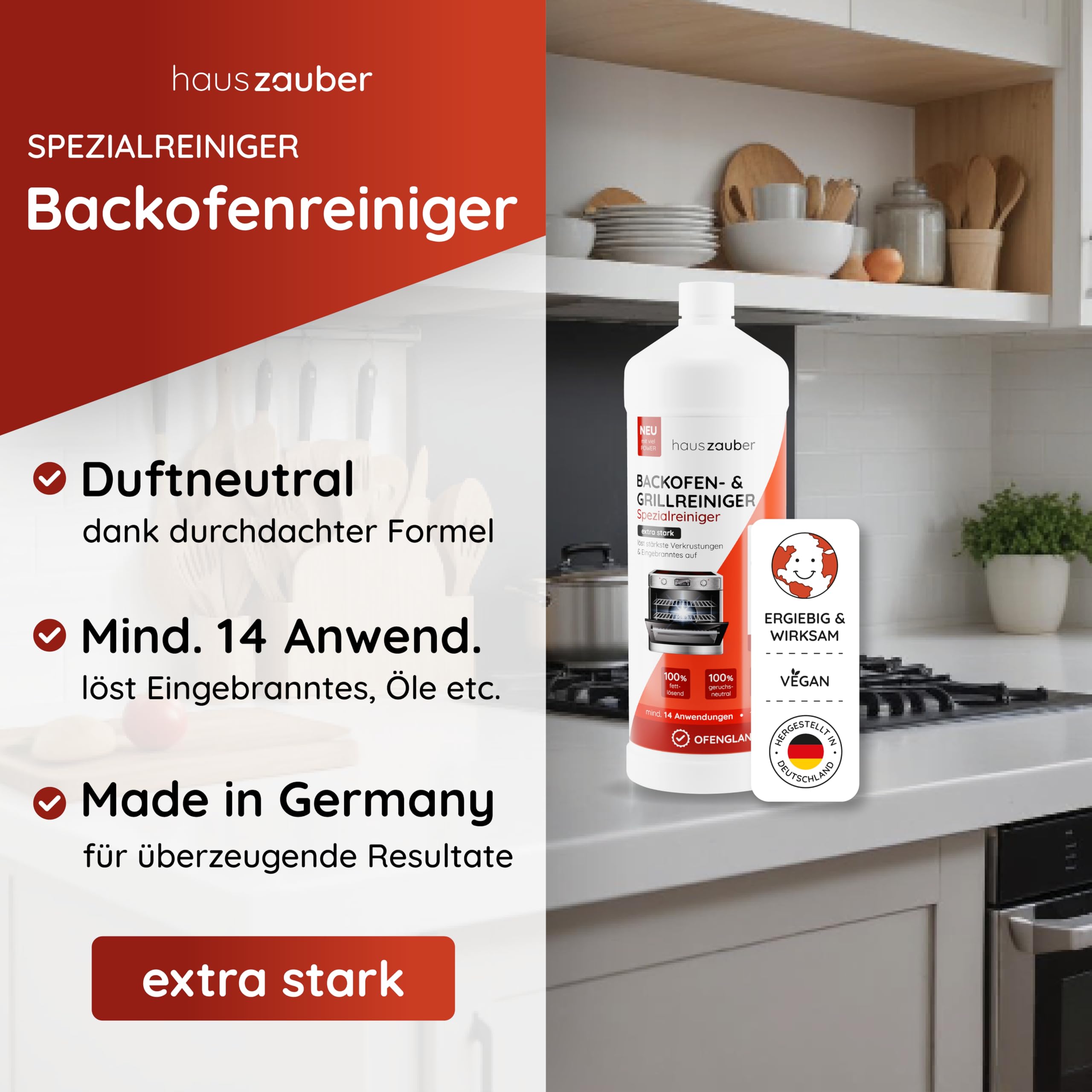 hauszauber - Backofenreiniger [EXTRA STARK] 1000 ml Grillreiniger Gelpaste - Löst starke Verkrustungen, Eingebranntes, Fettlöser - Ohne Aufheizen, Gerüche oder Schrubben 3