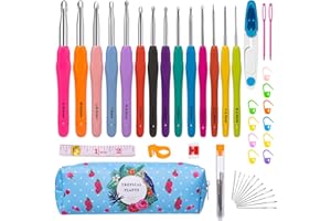 Drawdart 14 Sizes Crochet Hooks for Arthritic Hands, 43 Pcs Ergonomic Crochet Hook Set with Case, Extra Long Soft Grip Crochet Needles 2mm(B)-10mm(N)