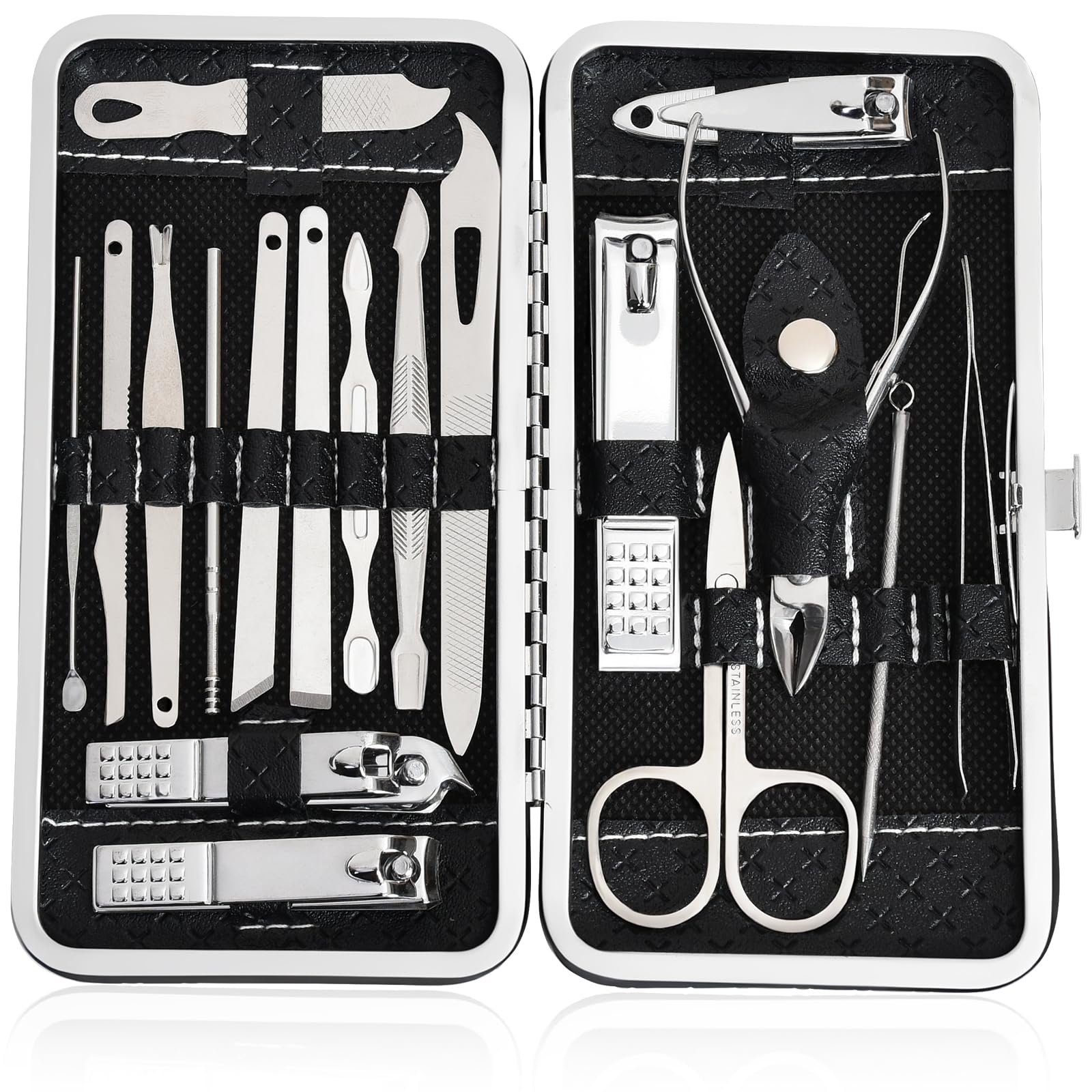 Photo 1 of 19 in 1 Manicure Set & Nail Clippers Kit, Professional Stainless Steel Grooming Kit for Women & Men, Complete Nail Care Tools with Travel Case, Ideal for Toenail, Pedicure, Home Use or Travel, Black
