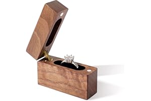 Wislist Wooden Engagement Ring Box Small Slim Flat Ring Case for Proposal,Wedding (Walnut Wood)