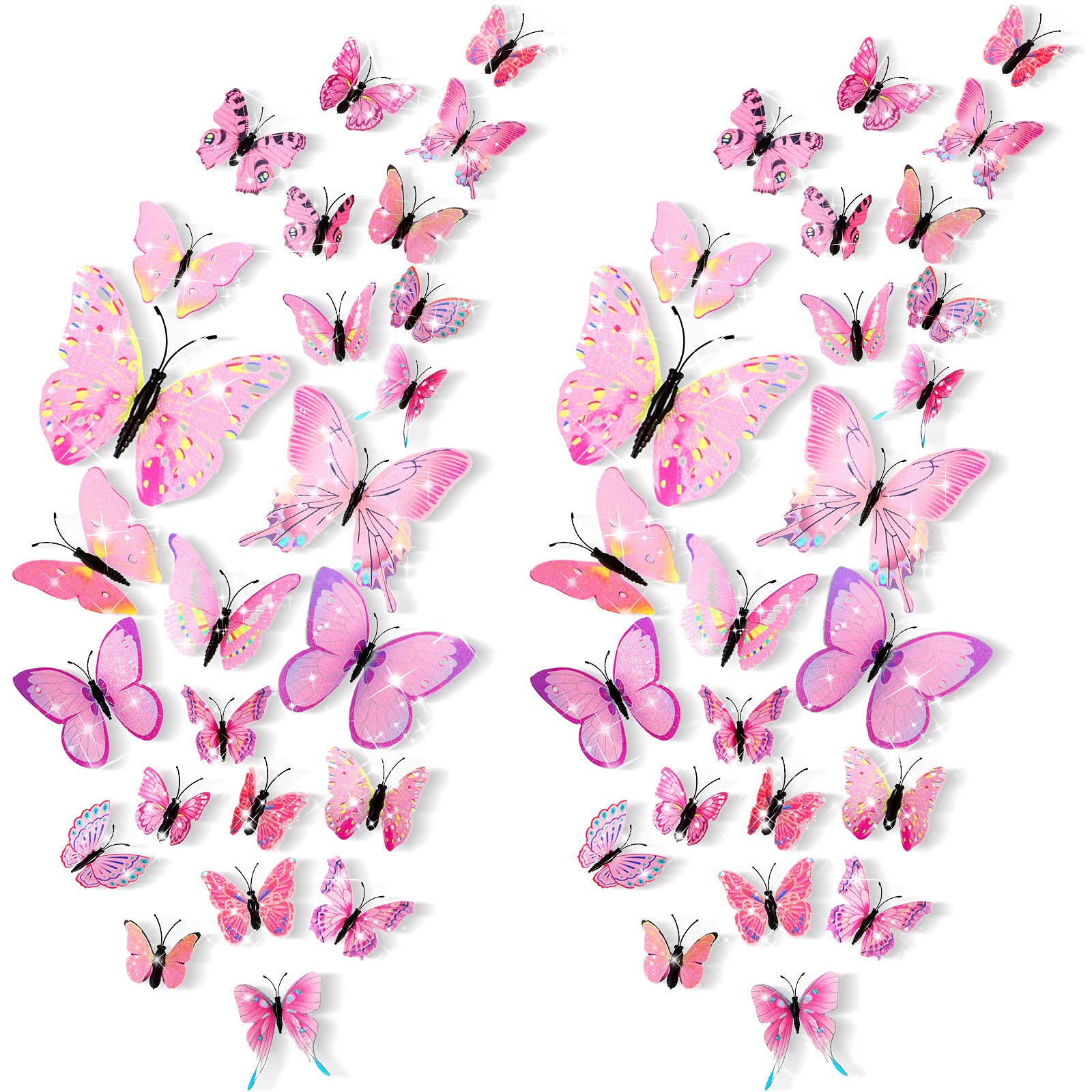 Photo 1 of 48 Pieces Glitter 3D Butterfly Wall Stickers Removable Butterfly Decals Bling Lively Wall Mural for DIY Party Office Home and Room Decoration (Single Layer)