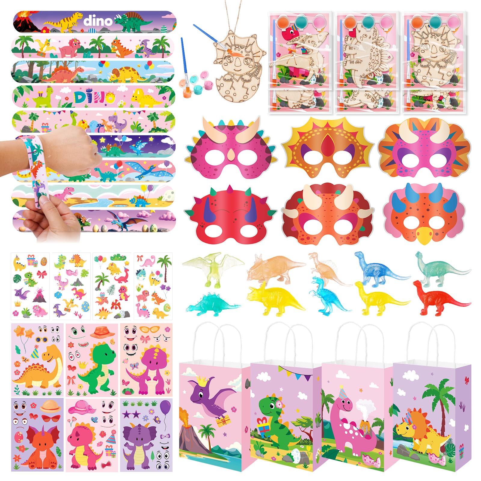 Photo 1 of ***missing mask*** Vanblue 96Pcs Pink Dinosaur Party Favors, Dino Themed Party Birthday Decorations, Decorate The Birthday Party Supplies for The Girls, Gifts Fillers Classroom Rewards Goodie Bag Stuffers