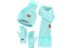 Remifa Kids Winter Warmer Hat Gloves Scarf Set, Christmas Gift for Toddlers Girls Boys Fleece Lined Pom Pom Beanie