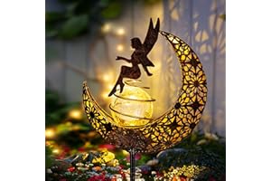 SUNCKET Fairy Garden Solar Lights Outdoor Moon Stakes, Waterproof Outdoor Metal Decor Gifts for Women Mom, Art Moon Sculpture for Yard, Patio, Garden, Porch, 1 Pack