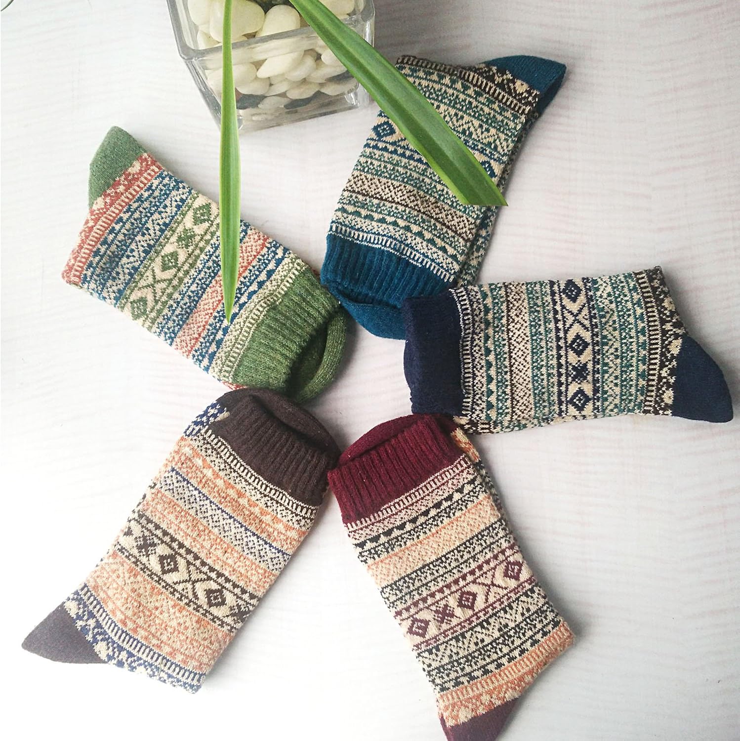 5 works Womens Thermal Wool Socks Warm Knit Ladies Socks for Winter One Size, A6, 1-Blue / black / red / green / brown, 4-8 - Image 4