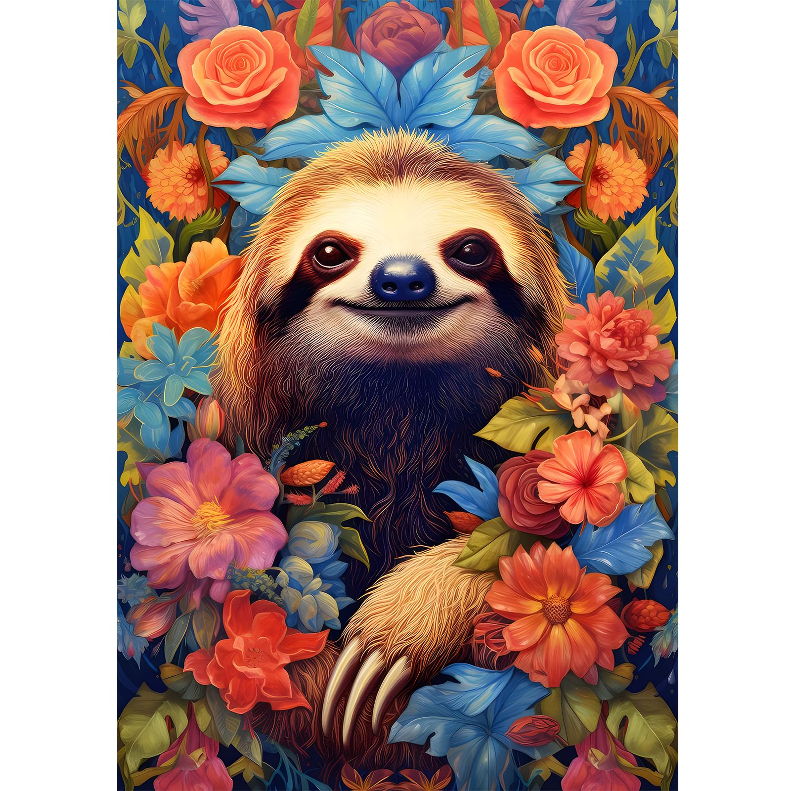 HEIBAGO 5D Sloth Diamond Painting Kits for Adults, Flowers Diamond Art Kits for Beginners, DIY Round Diamond Dots Kits Animal Gem Craft for Home Art Decor 30x40cm
