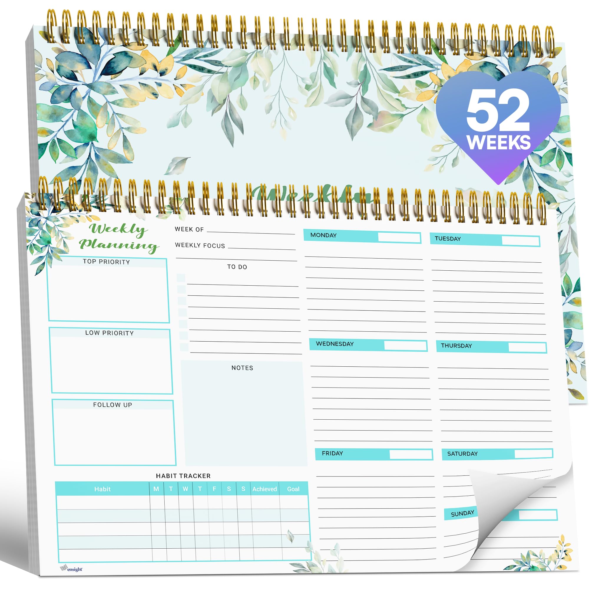 Ensight Undated Weekly Planner Notepad Easy Tear Off To Do List 8.5x12 ...