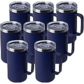 DOMICARE 24oz Mug with Handle and Lid, Stainless Steel Coffee Mug, Travel Mug with Handle, Double Wall Vacuum Coffee Tumbler, Reusable Insulated Cup, Navy, Pack 8