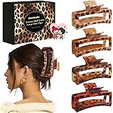 4 PCS 5 Inch Extra Large Claw Clip for Women, Tortoise Shell Jumbo Claw Clips for Thick Long Curly Hair, Rectangle Strong Hold Hair Clip, Non-slip Square Durable Hair Accessories, Valentine's Day Gift