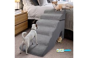 Foam Dog Stairs & Steps Ramps for High Beds 30-36 inches High Tall, LitaiL 6 Step Pet Stairs/Steps for High Beds 30 inch Large Dogs, Non-Slip Dog Ramps for Small Dogs, for Older Dogs/Cats