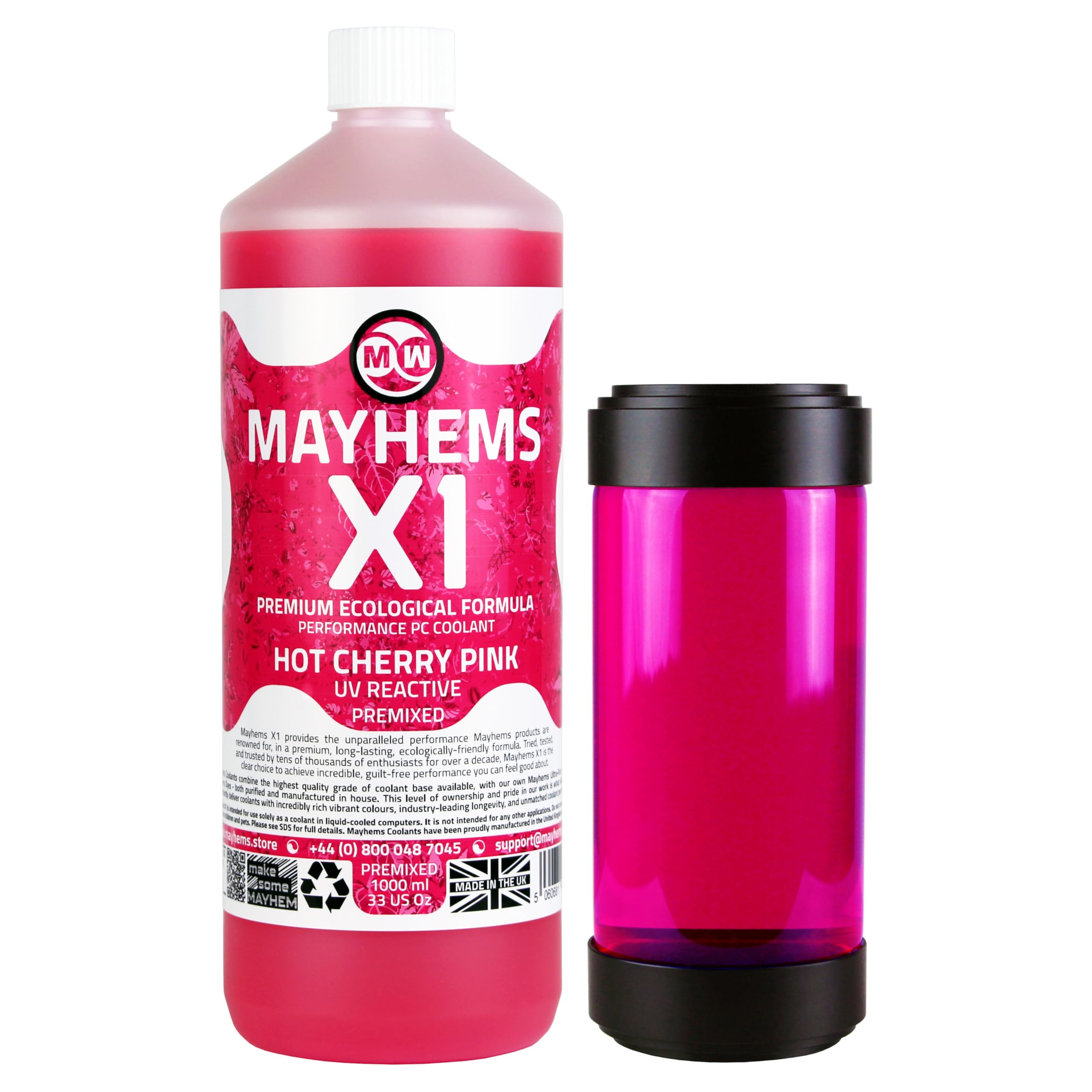 Mayhems - X1 Premixed PC Coolant - Computer Water Cooling Fluid - Liquid Cooling, Eco Friendly Series, 1 Litre, Hot Cherry Pink
