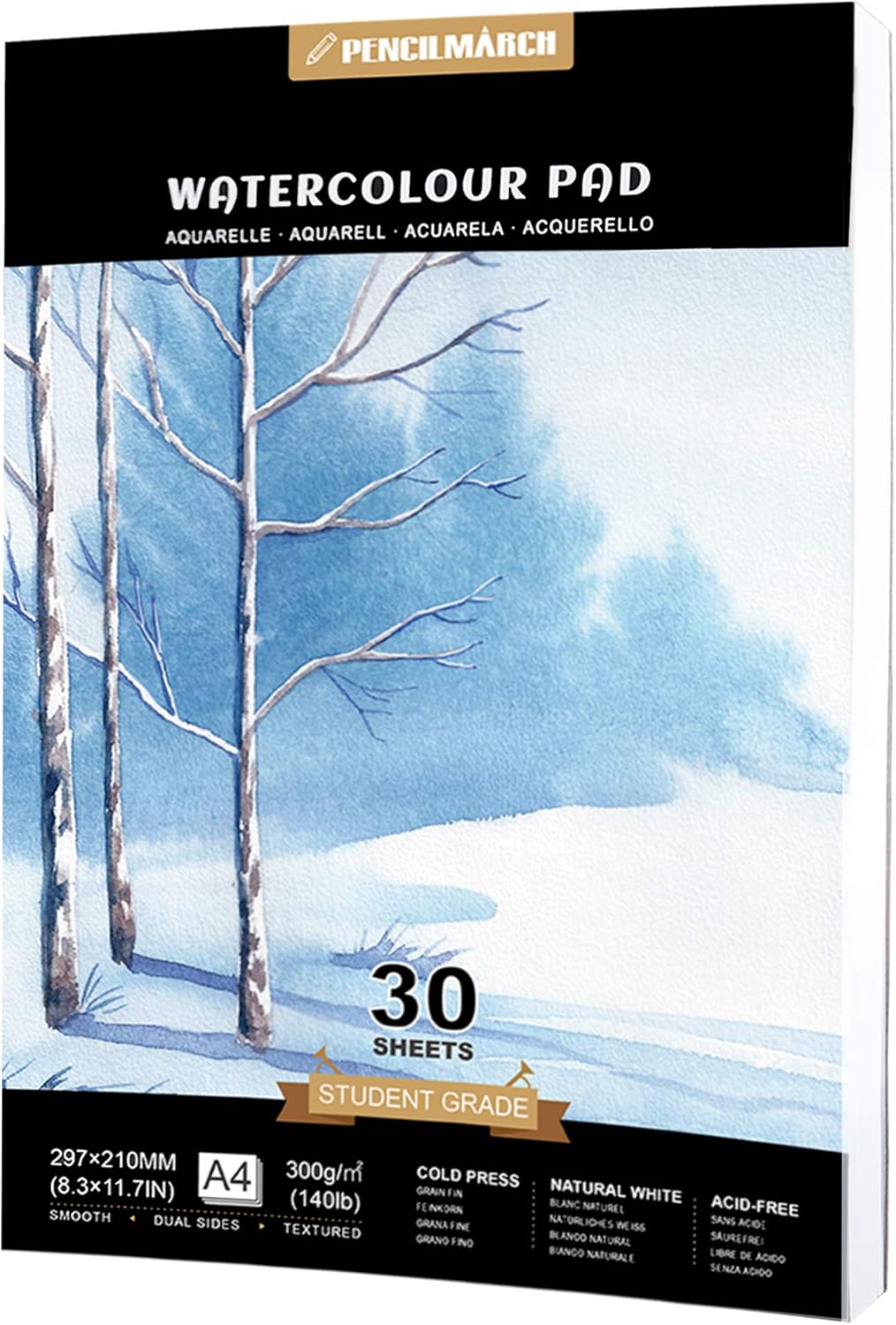 Watercolour Paper A4 *30 Sheets for Watercolour Painting，Cold Pressed，140lb/300gsm，Watercolour