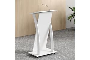 Xibolai Wooden Podium Stand Wheeled Lectern White Color 16MM Wood Board Elegant Design with Storage Wooden Pulpit for Restaur