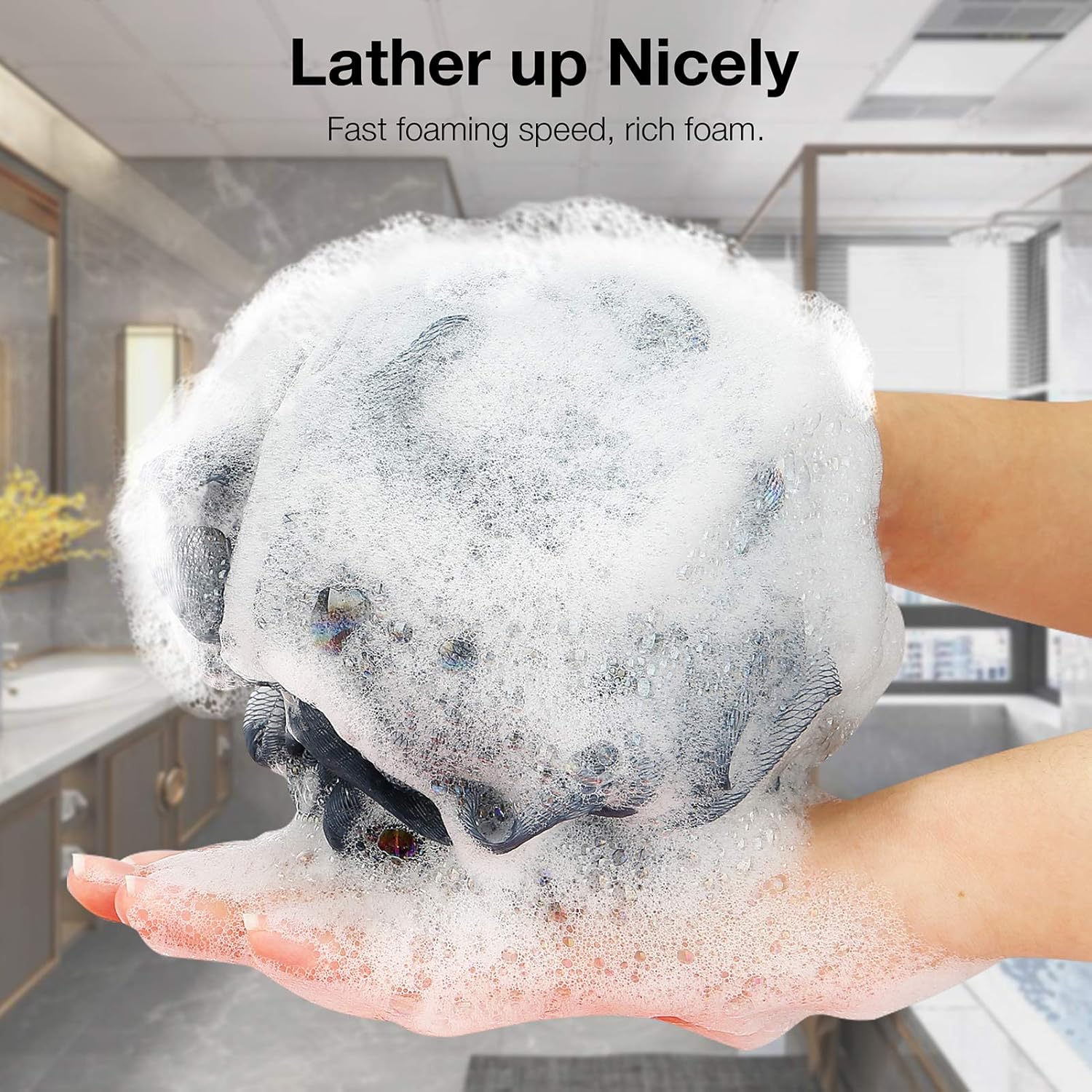 DadyMart Bath Shower Loofah Sponge 60g Bath Mesh Pouf Shower Ball Body Scrubber Exfoliating Bath Sponge for Women and Men, Set of 4, Drak Grey-Pink-Grey-White: Beauty