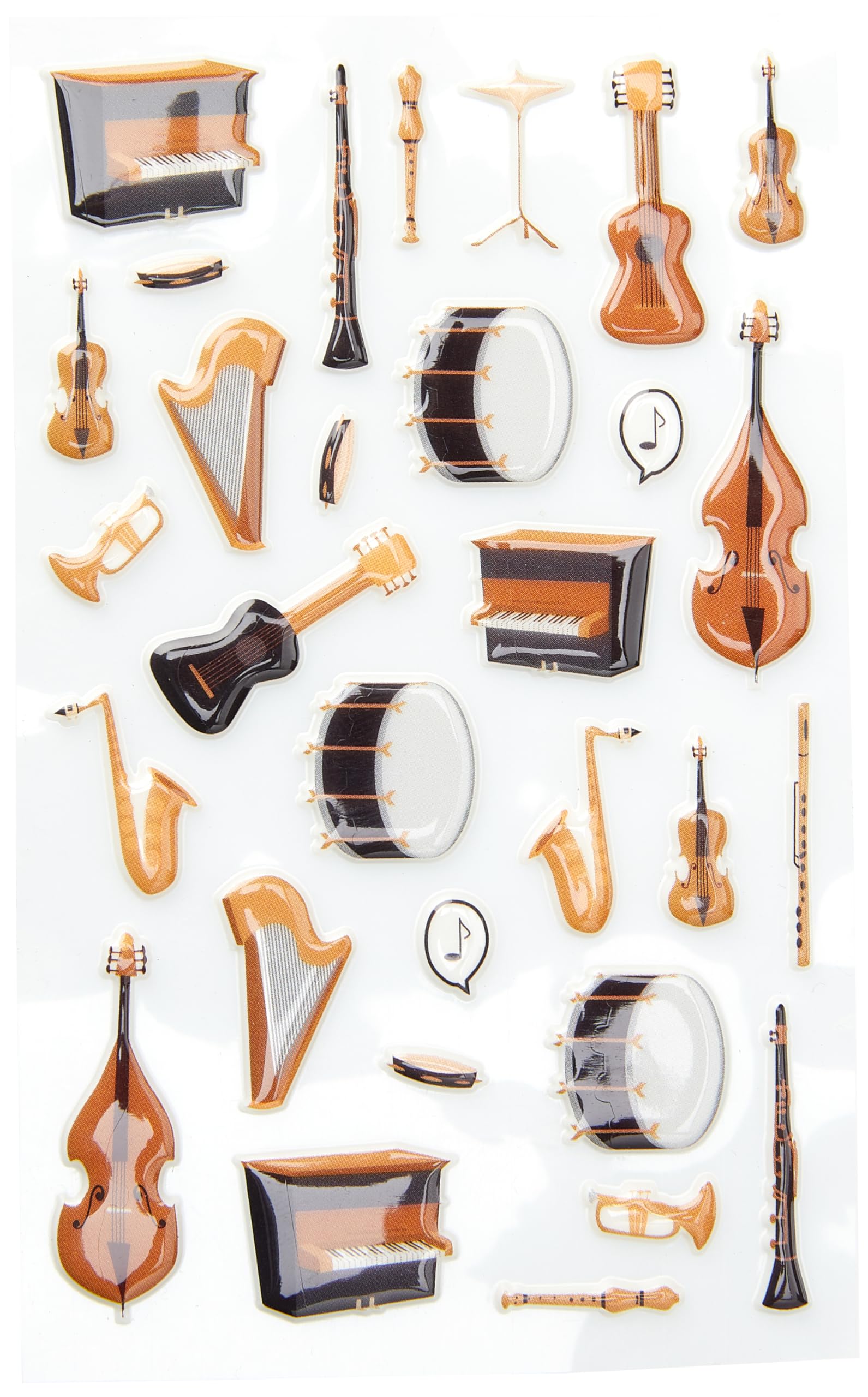 Maildor CY079C - Cooky 3D STICKERS - 1 sheet 12x8 cm - 30 stickers - MUSIC INSTRUMENTS THEME - Children's Arts and Crafts Accessories - Creative and Leisure