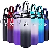 Newfad 32 oz Insulated Water Bottle With Detachable Straw & Paracord Handle, Stainless Steel Thermos Water Bottle with Leakproof Lockable Lid, BPA-Free Sports Bottle (White Black Gradient)