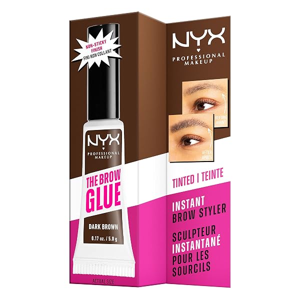 NYX PROFESSIONAL MAKEUP THE BROW GLUE, EXTREME HOLD TINTED EYEBROW GEL – DARK BROWN