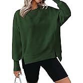 BTFBM Women's Casual Crewneck Sweatshirts 2026 Spring Fall Clothes Long Sleeve Side Slit Workout Fleece Pullover Tops
