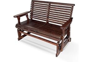 Fortune Candy Wooden Patio Glider with High Roll Back and Deep Contoured Seat, Solid Fir Wood, 2-Seater, Heavy Duty 800 LBS, 4 Feet (Deep Brown)