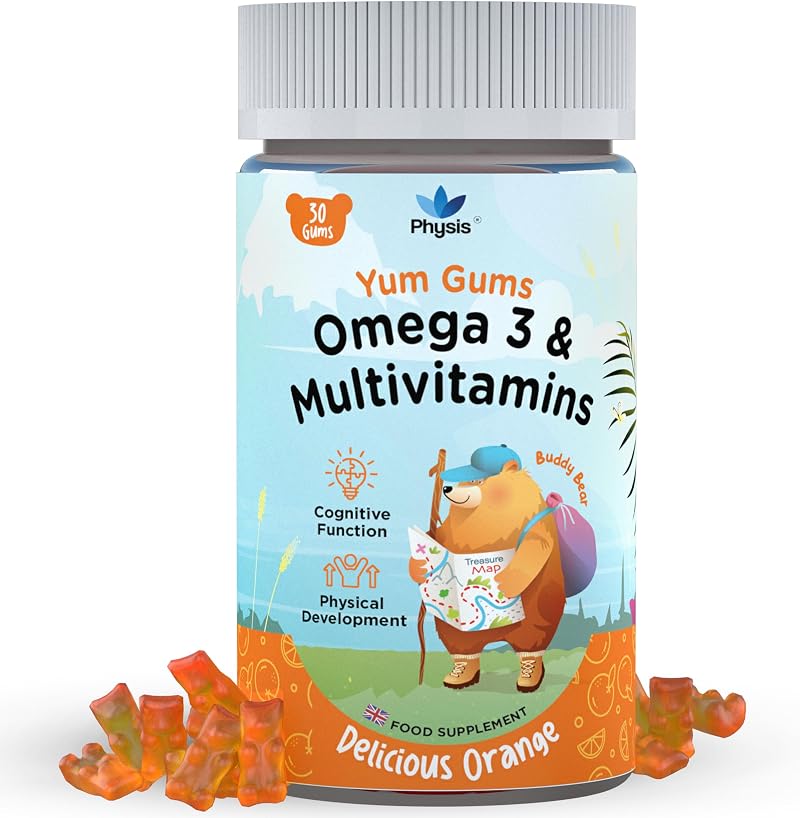 Physis Kids Multivitamin & Omega 3 Gummies 30 Orange 2+ Vitamins C D