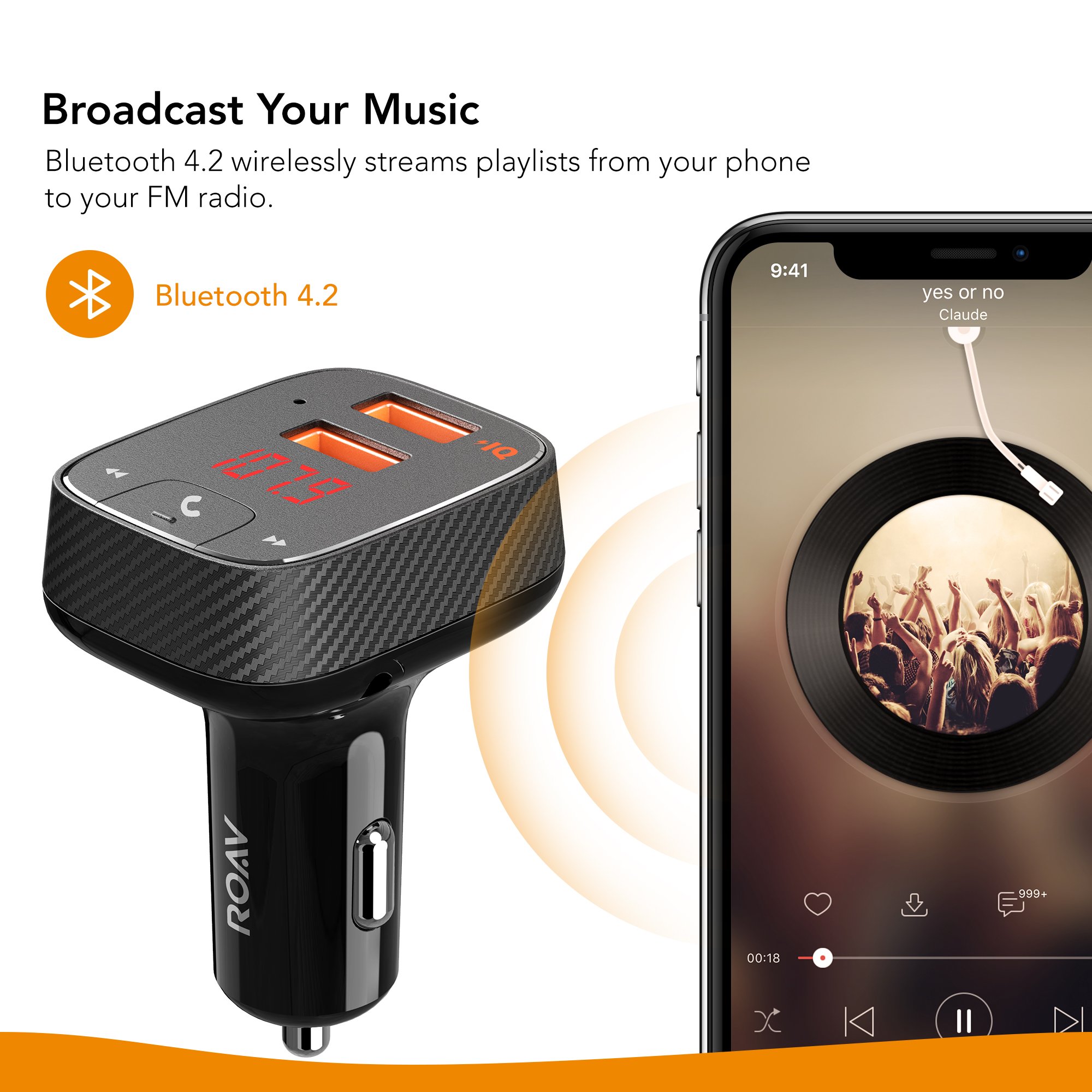 Roav by Anker, SmartCharge F2 Bluetooth Receiver/FM Transmitter/Car