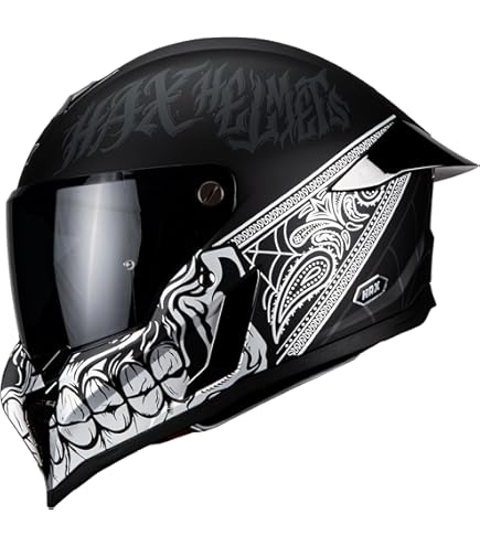 Adult Full Face Motorcycle Helmet for Street Bike, DOT & ECE Black Skull L