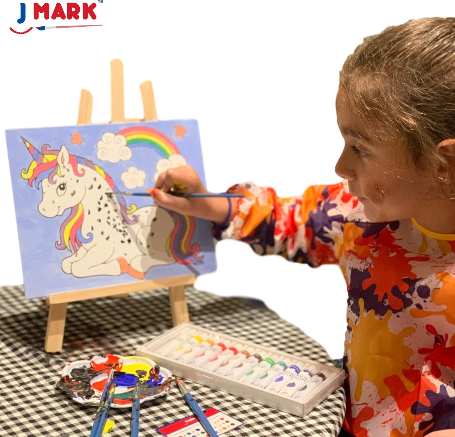 Paint Easel Kids Art Set- 28-Piece Acrylic Painting Supplies Kit with Storage Bag, 12 Non Toxic Washable Paints, 1 Scratch Free Wood Easel, 6 Blank Canvases 8 x 10 inches, 5 Brushes, 10 Well Palette: Home Improvement