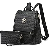 MKP Women Fashion Backpack Purse Multi Pockets Signature Anti-Theft Rucksack Travel Ladies Shoulder Bag Handbag 2Pcs