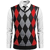 COOFANDY Men's Sleeveless V Neck Pullover Sweater Slim Fit Casual Argyle Vest Sweaters