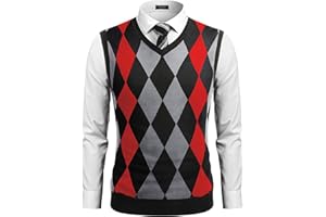 COOFANDY Men's Sleeveless V Neck Pullover Sweater Slim Fit Casual Argyle Sweater Vest Rhombus Knit Wear Sweaters
