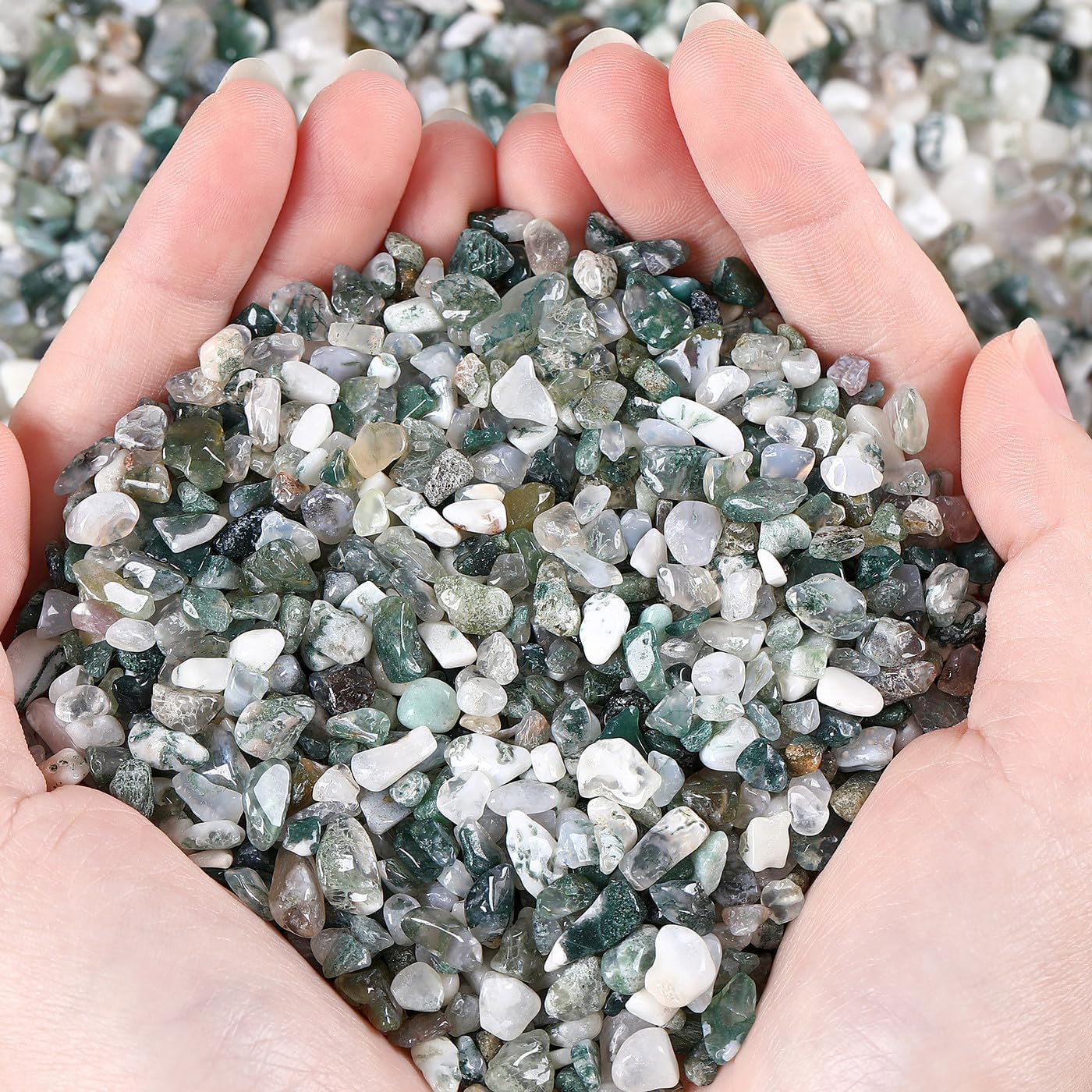 Indoor Fountains & Accessories - MAIBAOTA Natural Moss Agate Crystal Chips Bulk Small Tumbled Stones Crushed Crystal Quartz Pieces Decorative Stones for Vase Filler, Bottles, Crafts