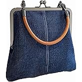 Denim Crossbody Tote Bags For Women, Mini Blue Denim Totebag Kiss Lock Purses And Handbags Accessories
