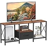 JARHETUN TV Stand with Fabric Drawer, Entertainment Center for 50 55 Inch TV, Industrial TV Console Table with Open Storage Shelves for Living Room, Bedroom, Rustic Brown