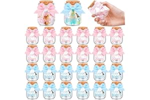 Funnymoom 24 Sets Baby Shower Bottles Favors for Guests Glass 100 ml Milk Jar with Ribbons and Stickers Decorations for Gender Reveal Newborn Centerpiece Party Favor(Pink & Blue,Team Bows & Boots)