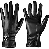 luqagol Womens Winter Leather Gloves for Women, Warm Touchscreen Texting Cashmere Lined Warm Lambskin Gloves