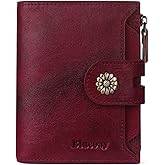 Blucoay Wallet Women,RFID Blocking Real Leather Womens Wallet Bifold Compact Card Holder Small Wallet for Women with Removable ID Window Red