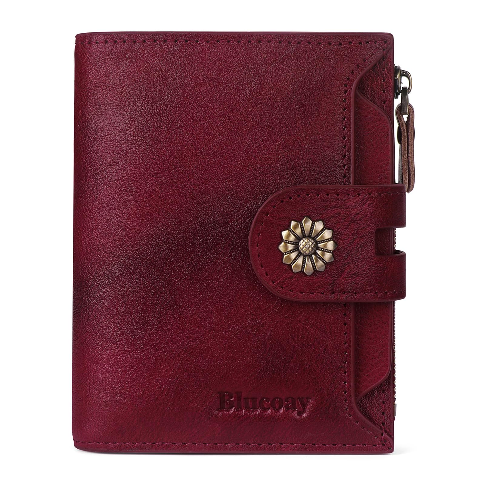 Photo 1 of Blucoay Wallet Women,RFID Blocking Real Leather Womens Wallet Bifold Compact Card Holder Small Wallet for Women with Removable ID Window Red