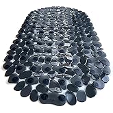 TIKE SMART “Pebbles” Non-Slip Bathtub & Shower Mat 27”x14” Oval - Non-Toxic - Safe, Clean, Machine-Washable, Superior Grip & Drainage, Vinyl, for Smooth Floors ONLY, Transparent Black