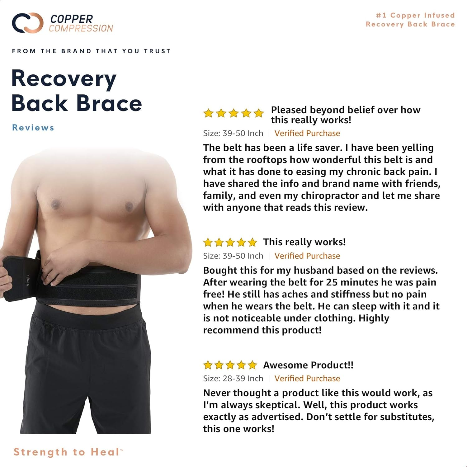Copper Compression Recovery Back Brace - Highest Copper Content Back Braces for Lower Back Pain Relief. Lumbar Waist Support Belt Fit for Men + Women. Small/Medium (Waist 28" - 39"): Health & Personal Care